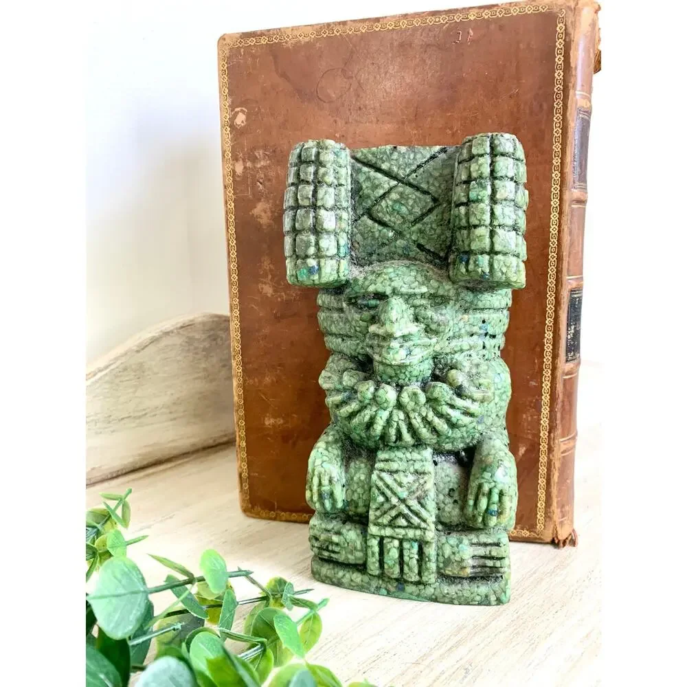 Vintage Mexican Crushed Malachite Aztec Style Figural Bookends Southwestern